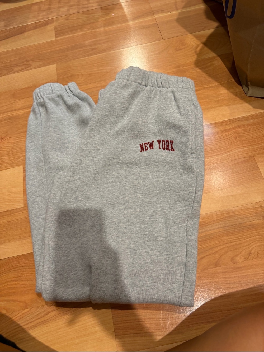 Brandy Melville Gray 'New York' Sweatpants with Red Embroidery